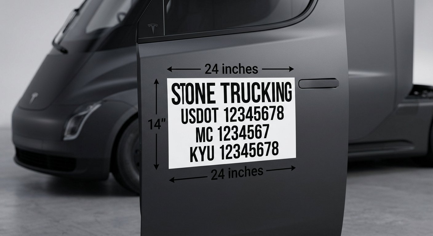 USDOT decal on Tesla Semi door — 24×14 standard size